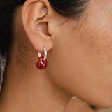 Oval Natural Red Agate And White Agate C-Shaped Earrings - floysun