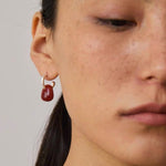 Oval Natural Red Agate And White Agate C-Shaped Earrings - floysun