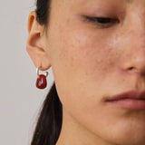 Oval Natural Red Agate And White Agate C-Shaped Earrings - floysun