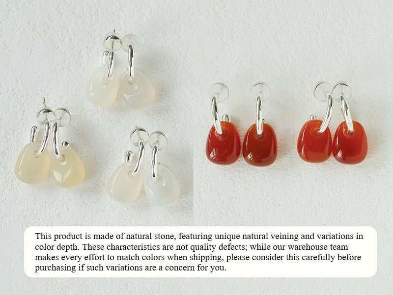 Oval Natural Red Agate And White Agate C-Shaped Earrings - floysun