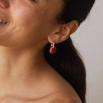 Oval Natural Red Agate And White Agate C-Shaped Earrings - floysun