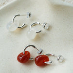 Oval Natural Red Agate And White Agate C-Shaped Earrings - floysun