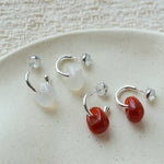 Oval Natural Red Agate And White Agate C-Shaped Earrings - floysun