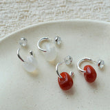 Oval Natural Red Agate And White Agate C-Shaped Earrings - floysun