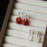 Oval Natural Red Agate And White Agate C-Shaped Earrings - floysun