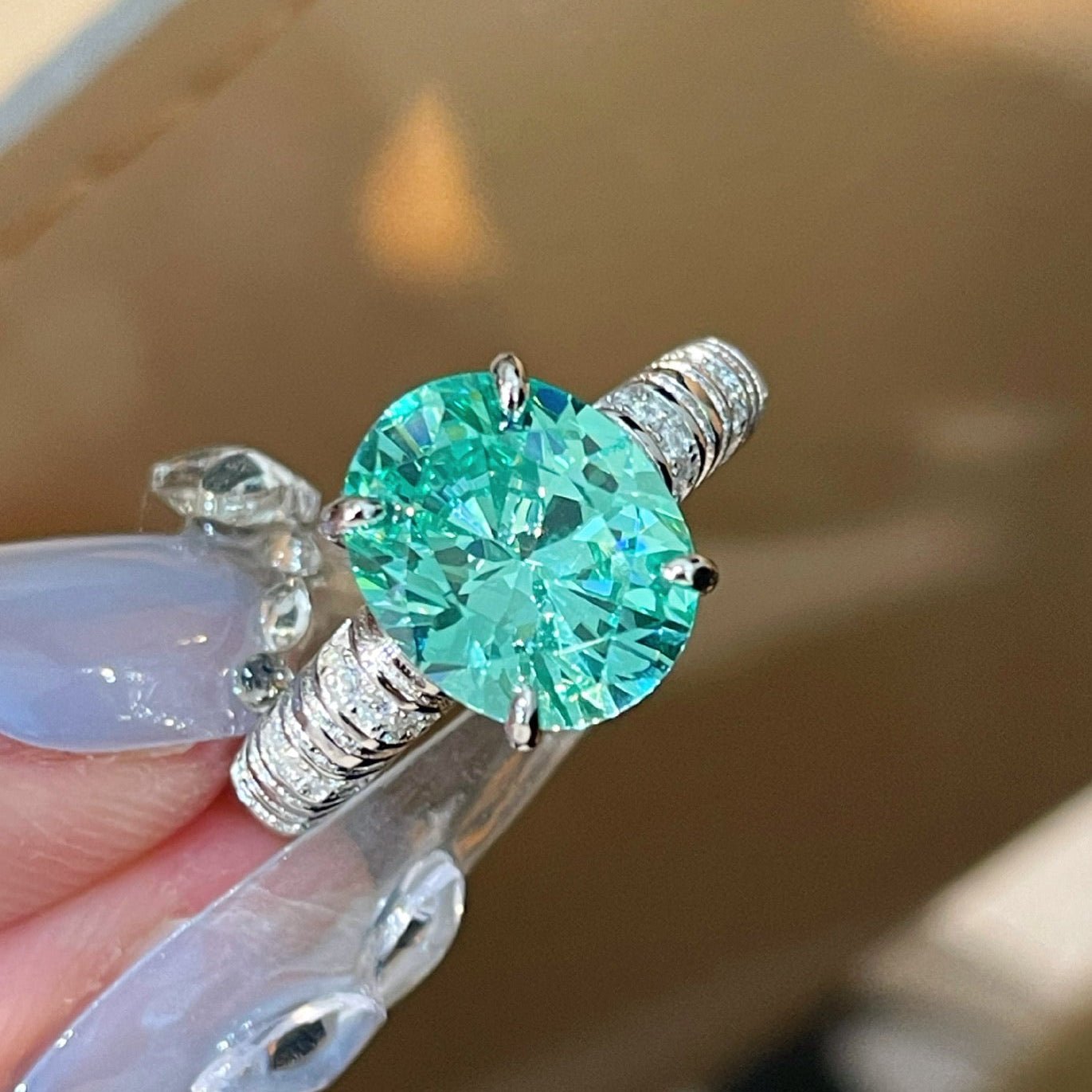 Oval Paraiba Green Tourmaline Ring - floysun