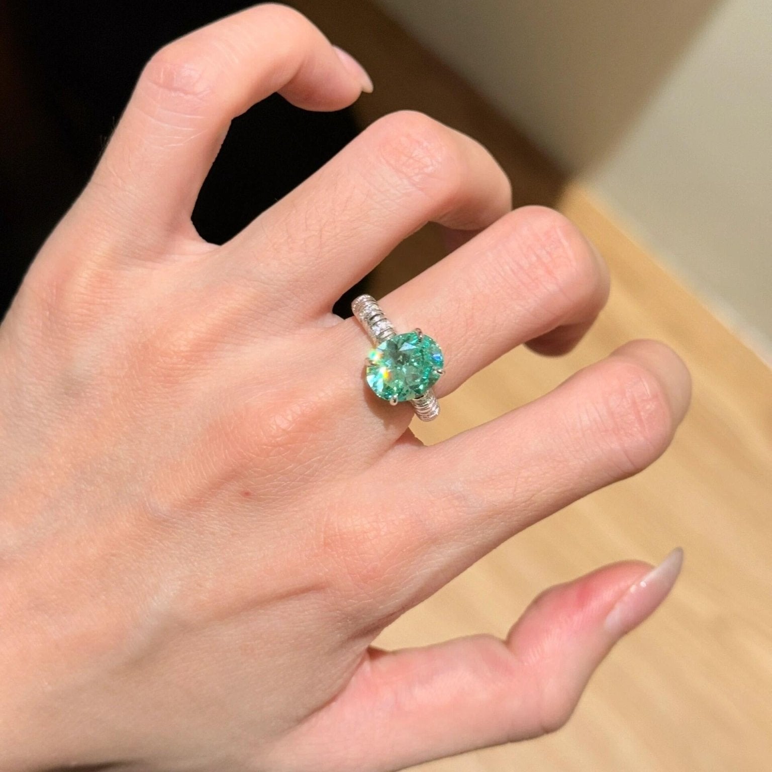 Oval Paraiba Green Tourmaline Ring - floysun