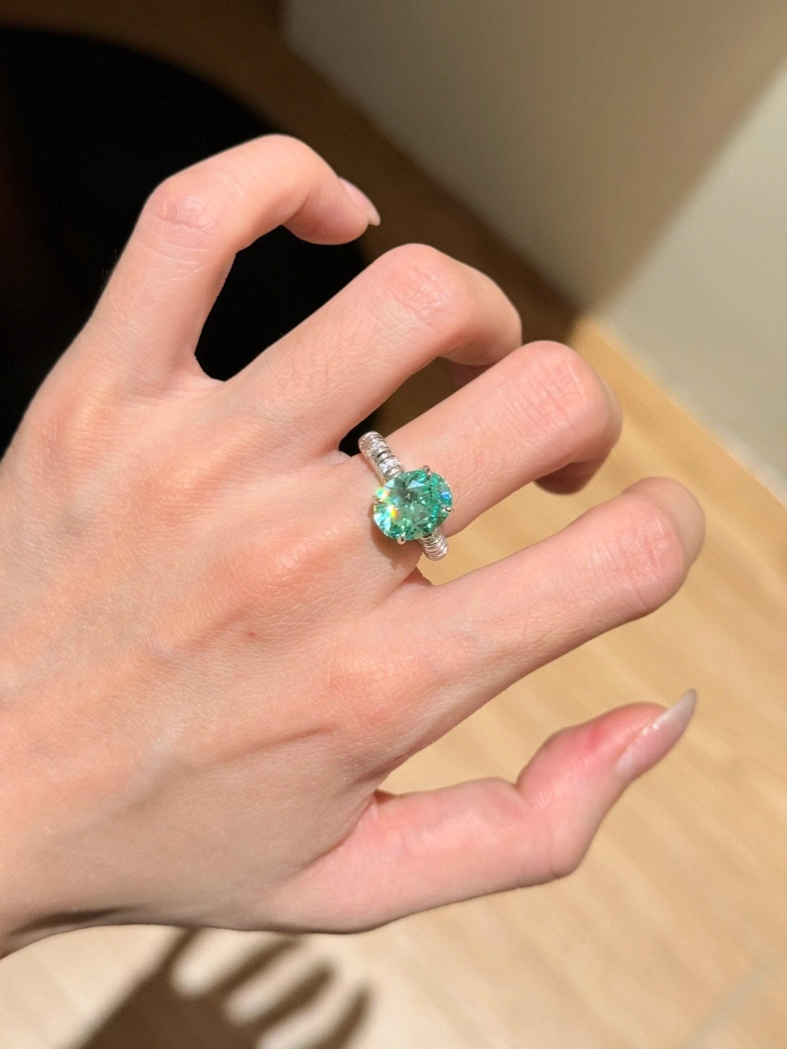 Oval Paraiba Green Tourmaline Ring - floysun