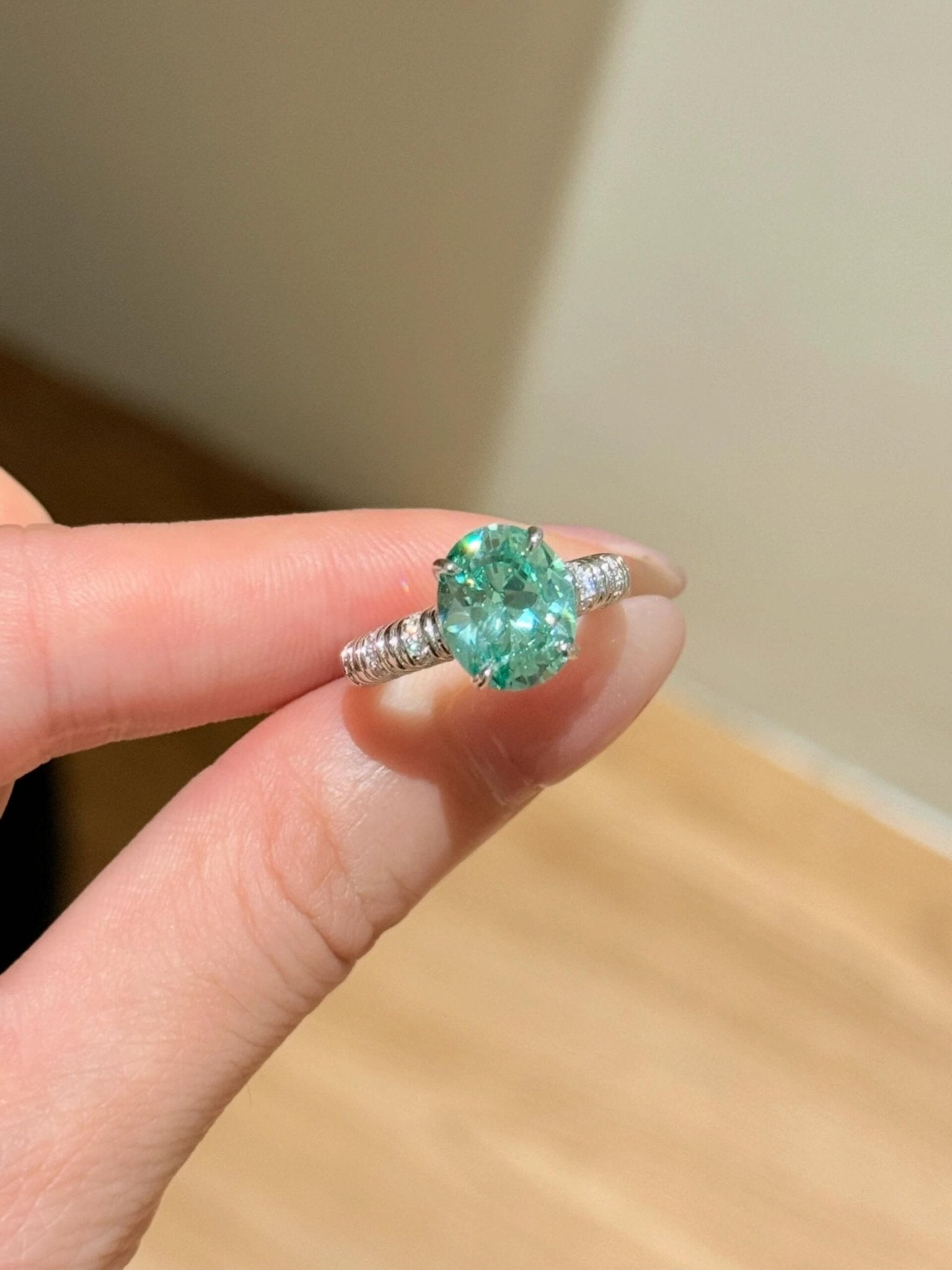 Oval Paraiba Green Tourmaline Ring - floysun