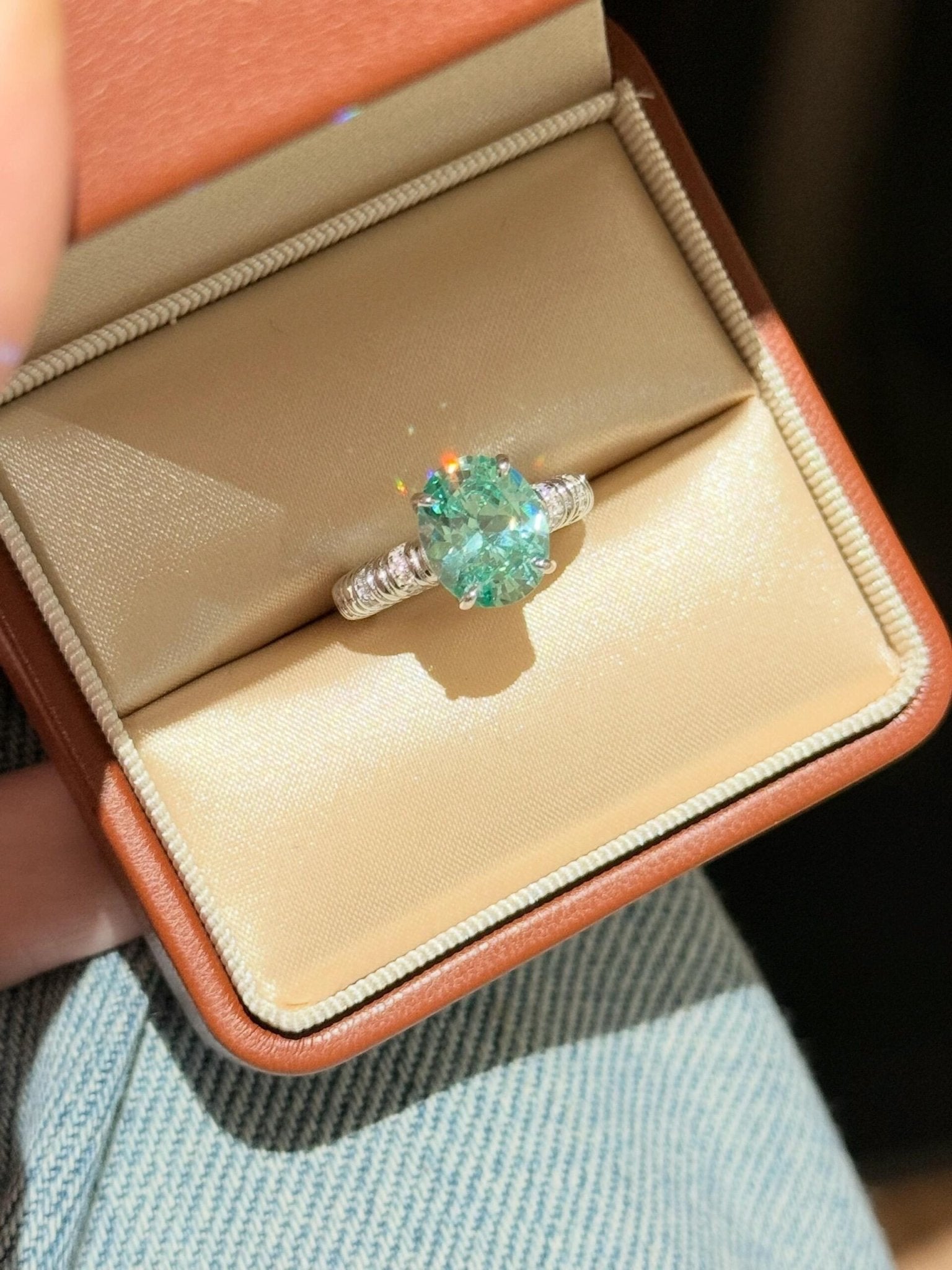 Oval Paraiba Green Tourmaline Ring - floysun