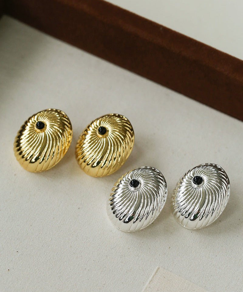 Oval Swirl Black Agate Earrings - floysun