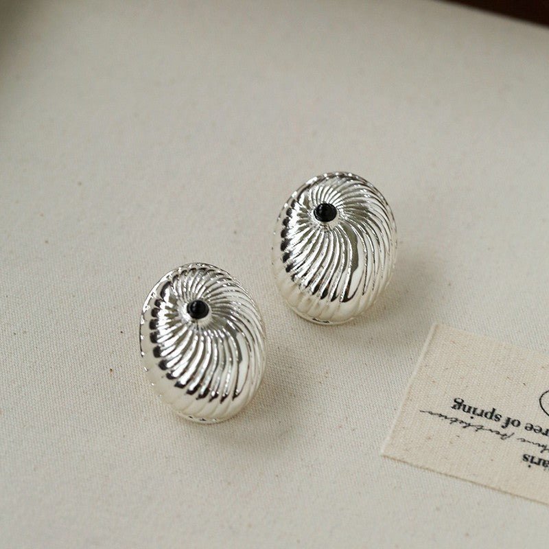 Oval Swirl Black Agate Earrings - floysun