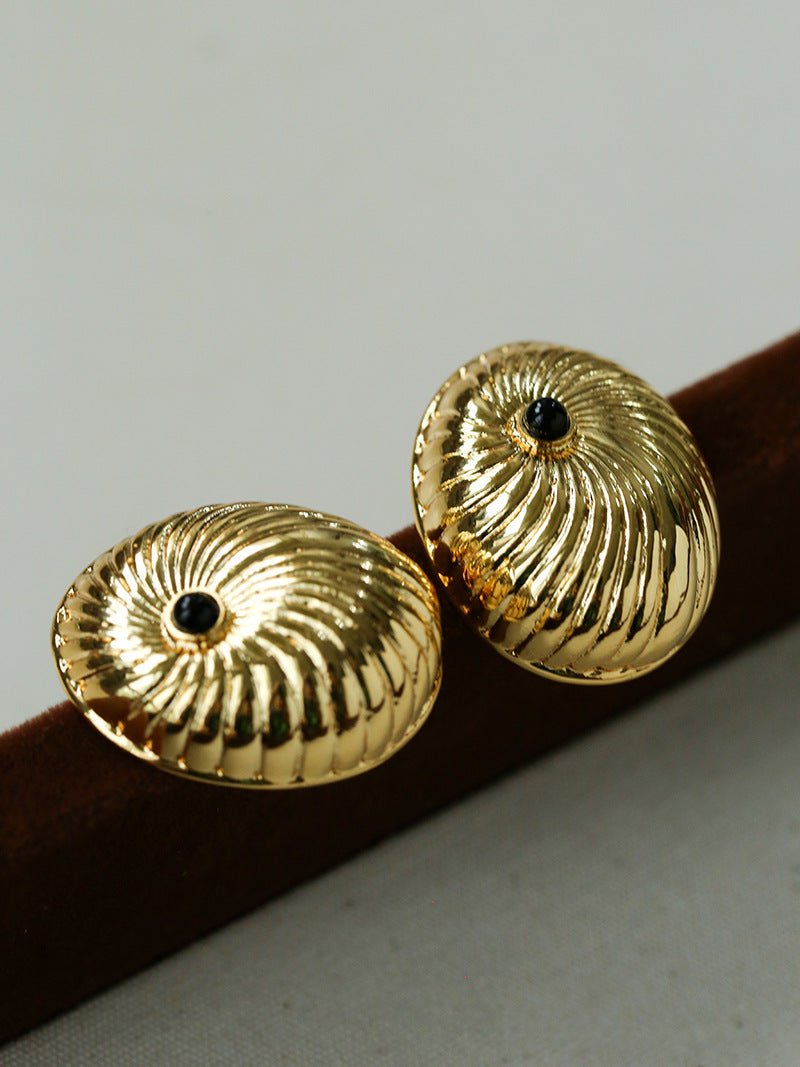 Oval Swirl Black Agate Earrings - floysun