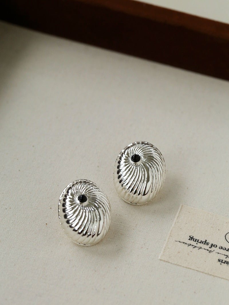 Oval Swirl Black Agate Earrings - floysun