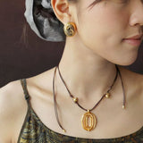 Oval Swirl Black Agate Earrings - floysun