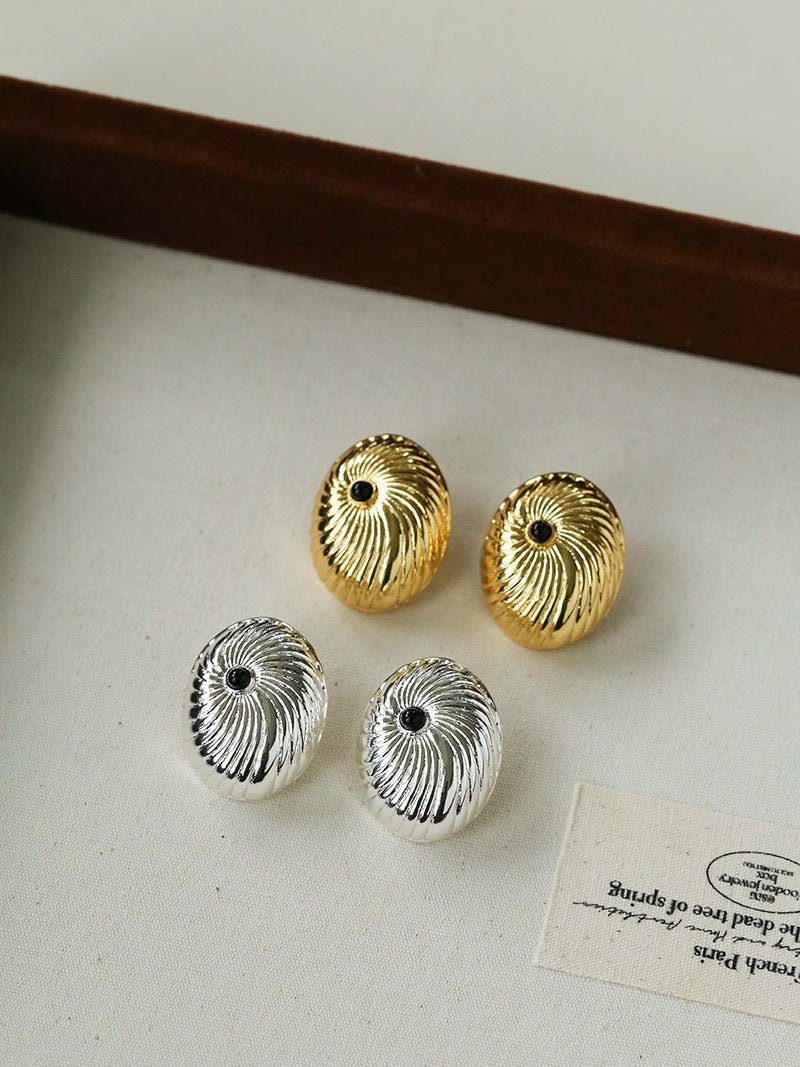 Oval Swirl Black Agate Earrings - floysun