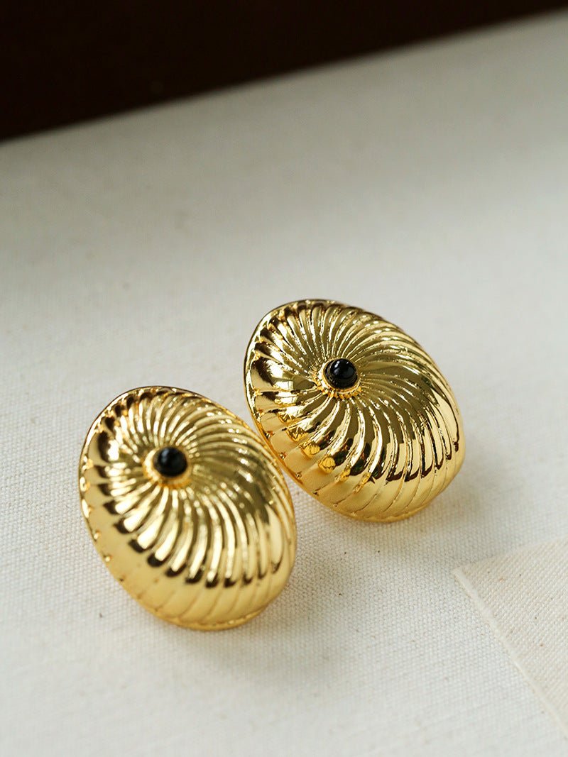 Oval Swirl Black Agate Earrings - floysun