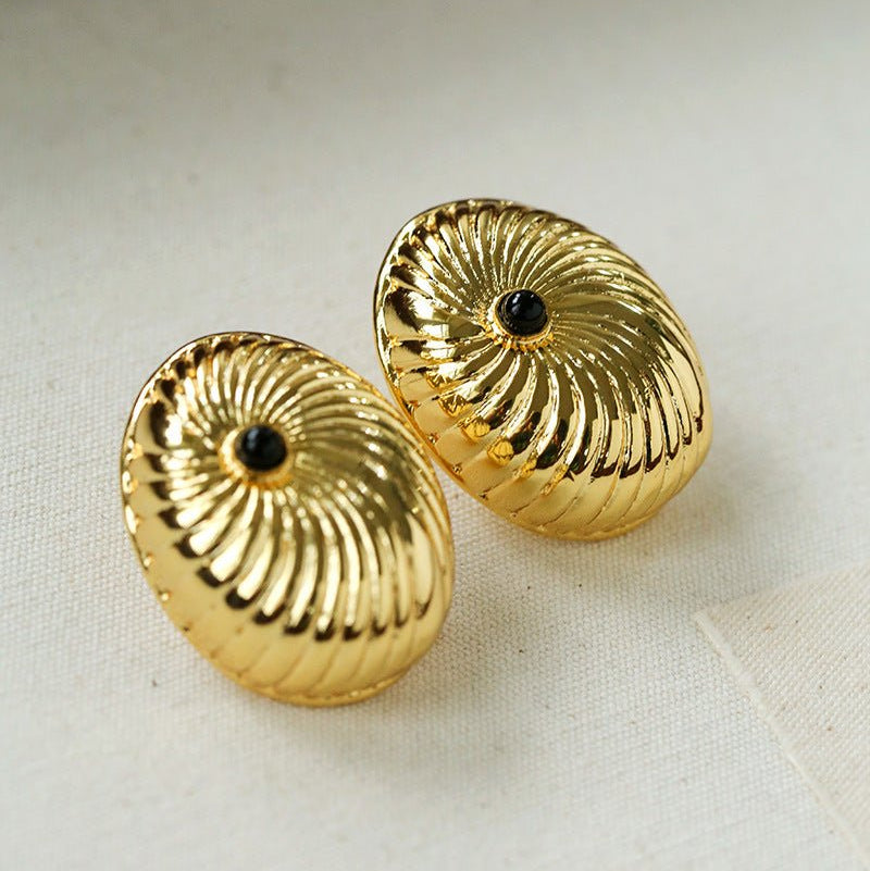 Oval Swirl Black Agate Earrings - floysun