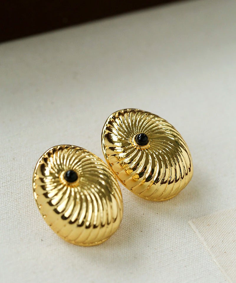 Oval Swirl Black Agate Earrings - floysun