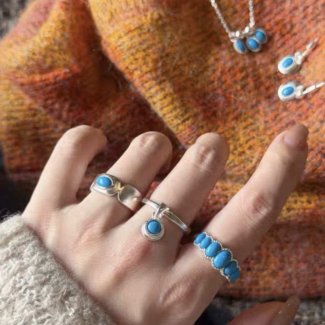 Oval Turquoise Sterling Silver Band Ring - floysun