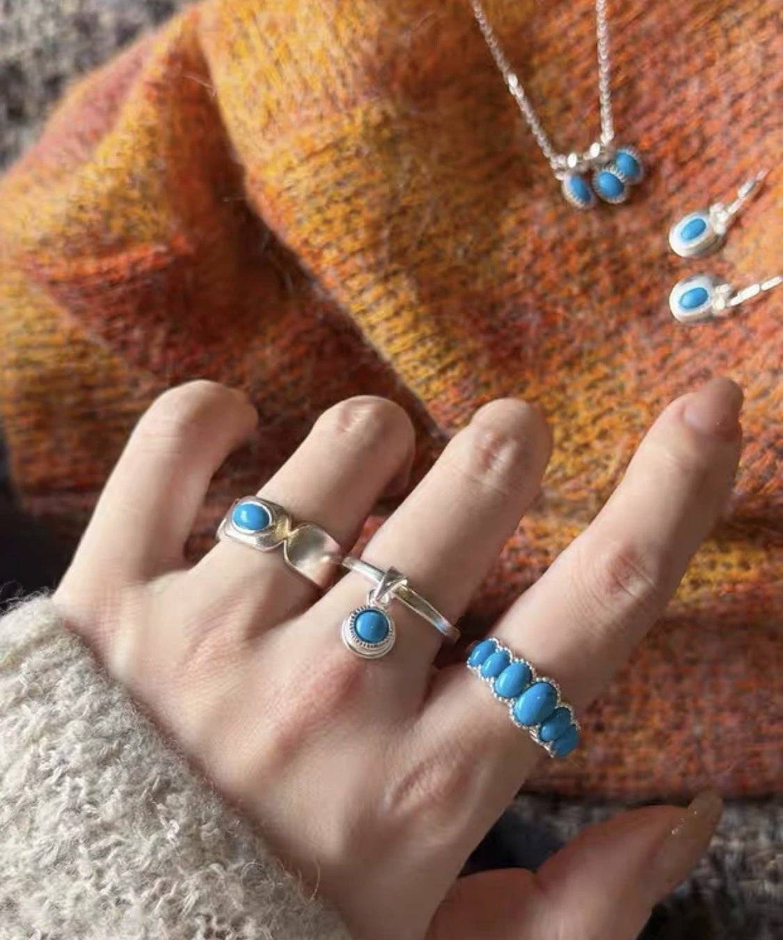 Oval Turquoise Sterling Silver Band Ring - floysun