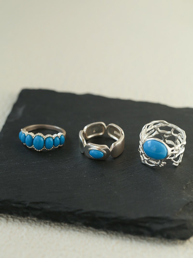 Oval Turquoise Sterling Silver Band Ring - floysun