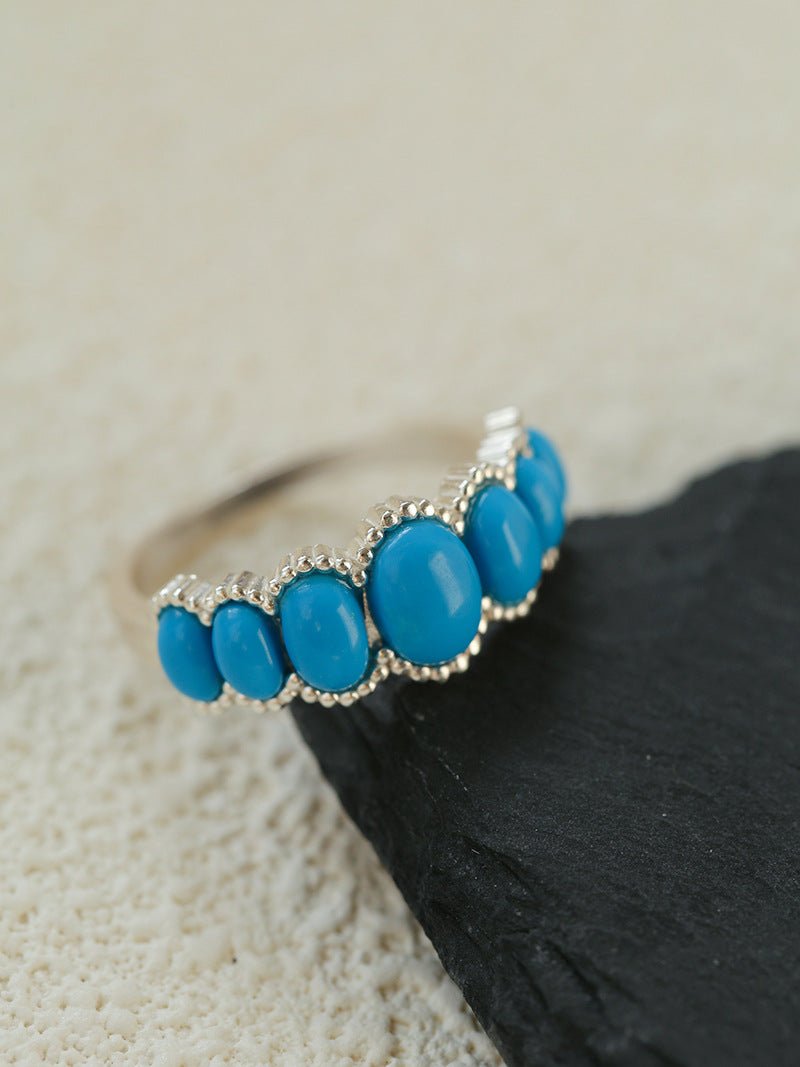 Oval Turquoise Sterling Silver Band Ring - floysun