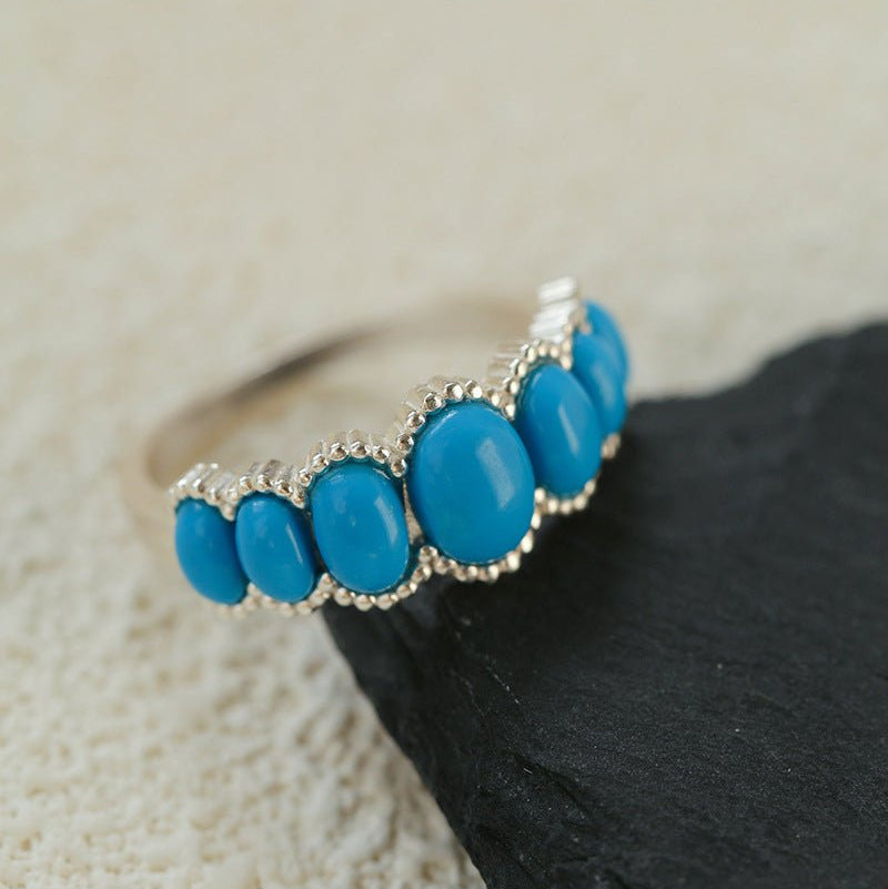 Oval Turquoise Sterling Silver Band Ring - floysun