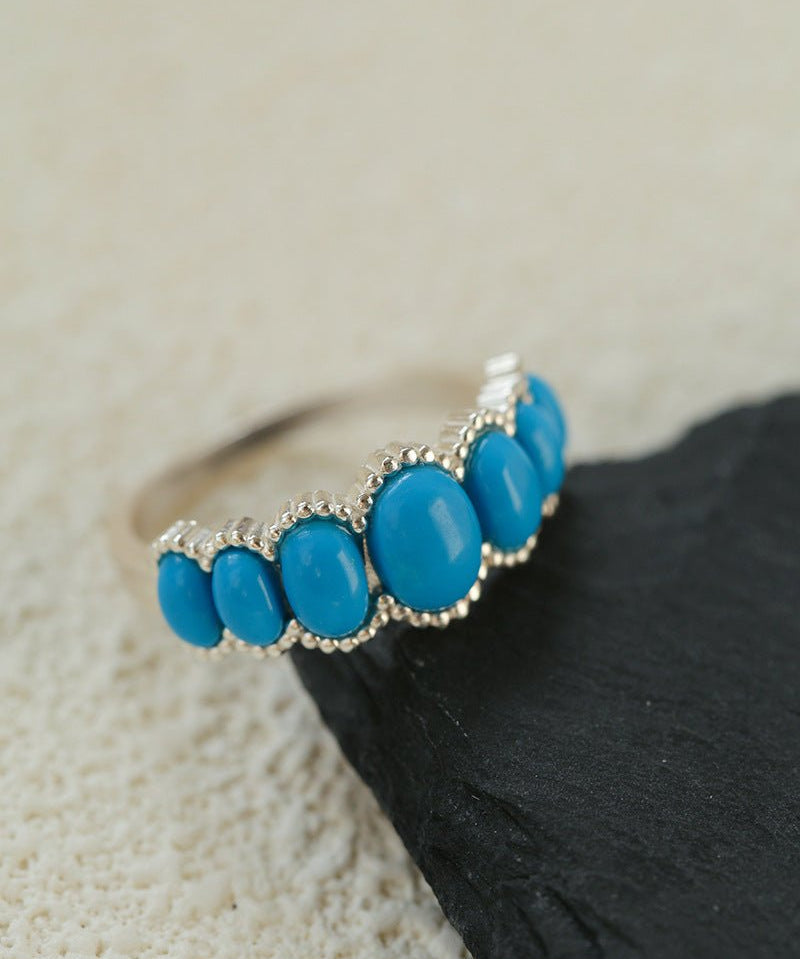 Oval Turquoise Sterling Silver Band Ring - floysun