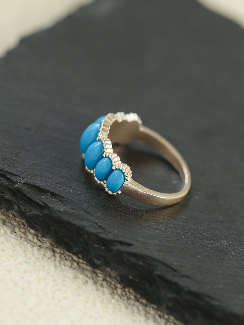 Oval Turquoise Sterling Silver Band Ring - floysun