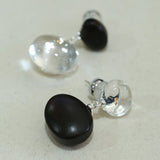 Oval Wood & Glass Earrings | Asymmetrical Statement Earrings - floysun