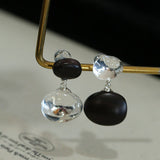 Oval Wood & Glass Earrings | Asymmetrical Statement Earrings - floysun