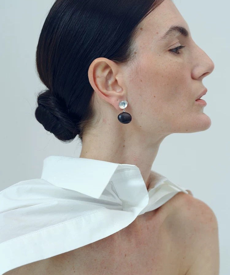 Oval Wood & Glass Earrings | Asymmetrical Statement Earrings - floysun