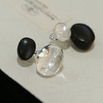Oval Wood & Glass Earrings | Asymmetrical Statement Earrings - floysun