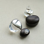 Oval Wood & Glass Earrings | Asymmetrical Statement Earrings - floysun