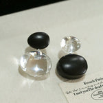 Oval Wood & Glass Earrings | Asymmetrical Statement Earrings - floysun