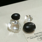 Oval Wood & Glass Earrings | Asymmetrical Statement Earrings - floysun
