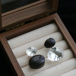 Oval Wood & Glass Earrings | Asymmetrical Statement Earrings - floysun
