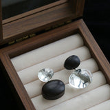 Oval Wood & Glass Earrings | Asymmetrical Statement Earrings - floysun
