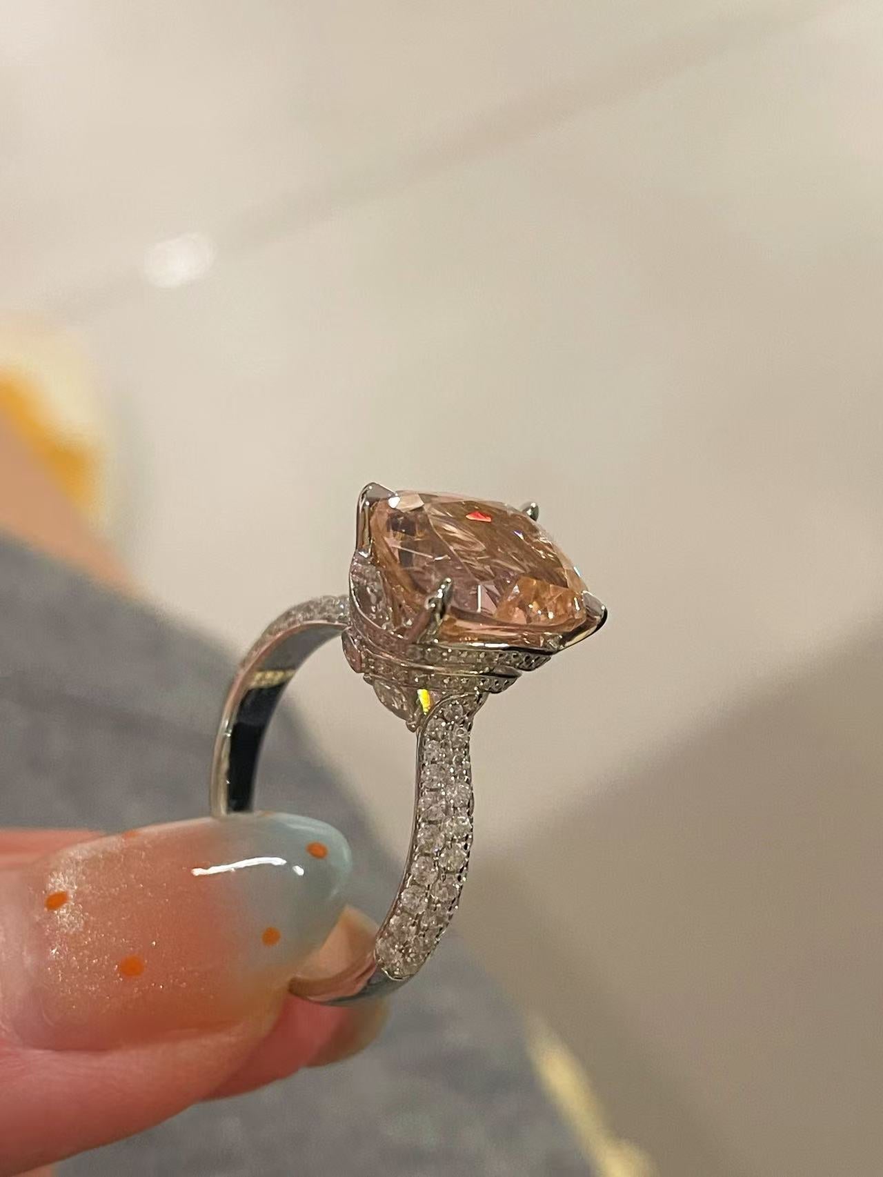 Padparadscha Pink Pavé Ring - floysun