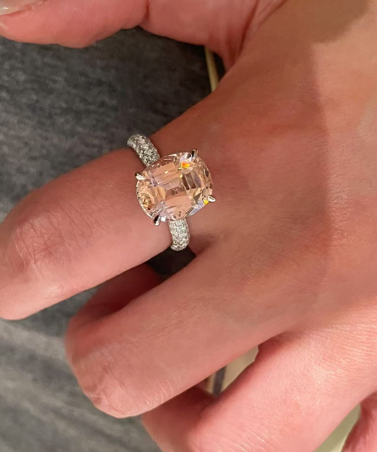 Padparadscha Pink Pavé Ring - floysun