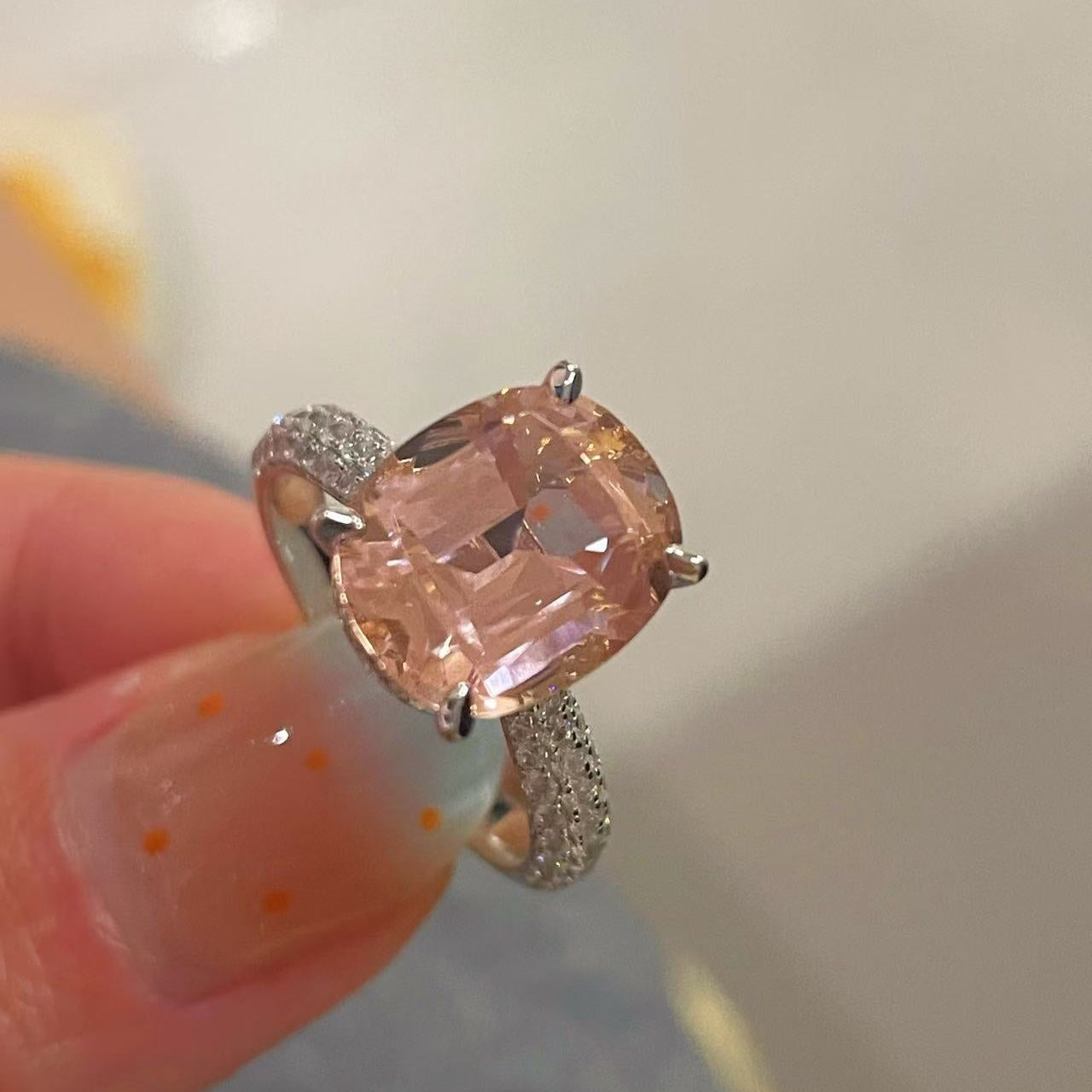 Padparadscha Pink Pavé Ring - floysun