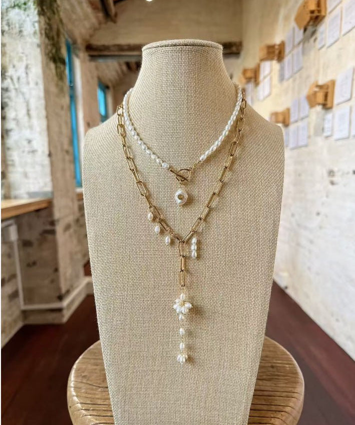 Paperclip Chain Pearl Y Necklace - floysun