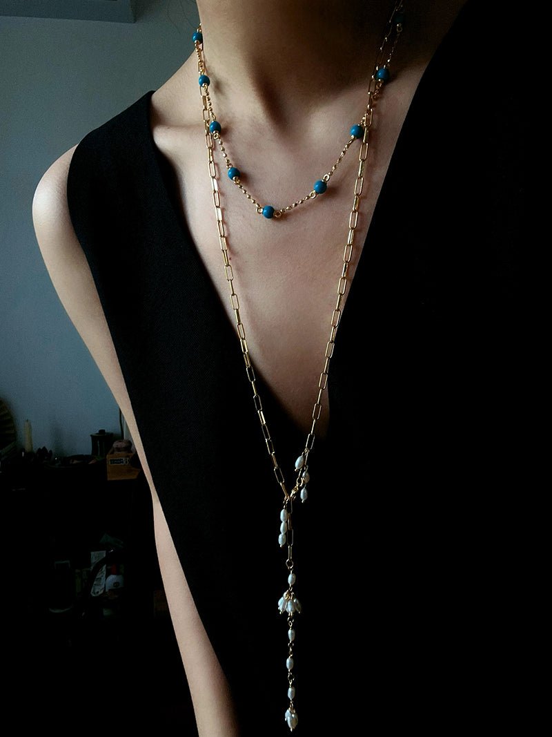 Paperclip Chain Pearl Y Necklace - floysun
