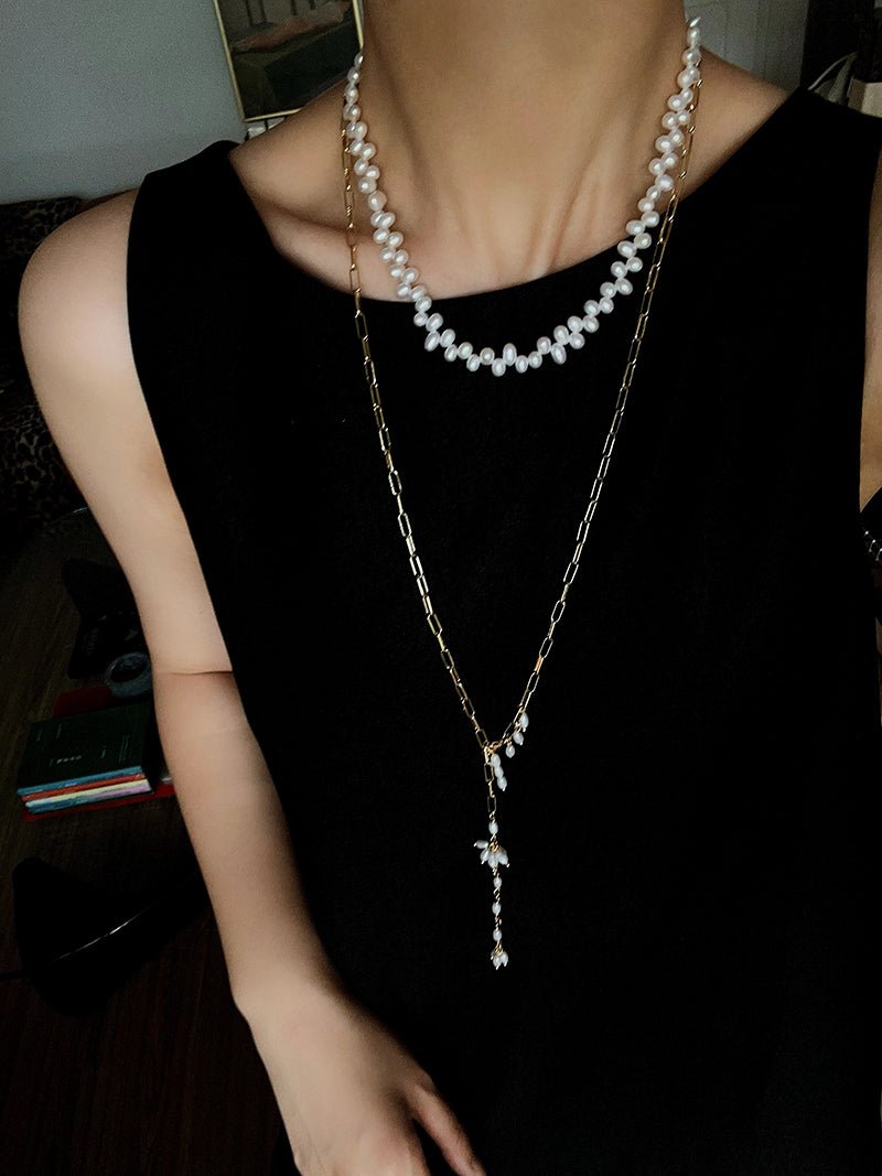 Paperclip Chain Pearl Y Necklace - floysun