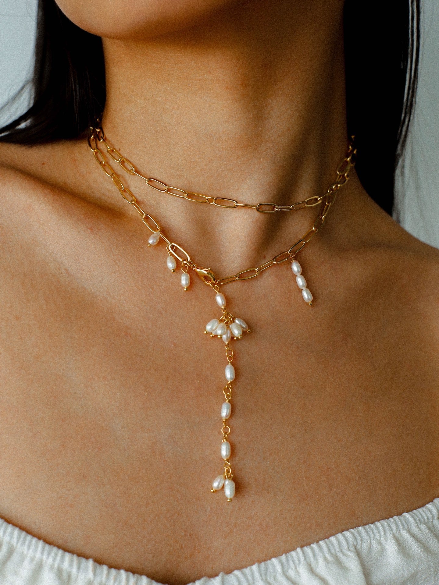 Paperclip Chain Pearl Y Necklace - floysun