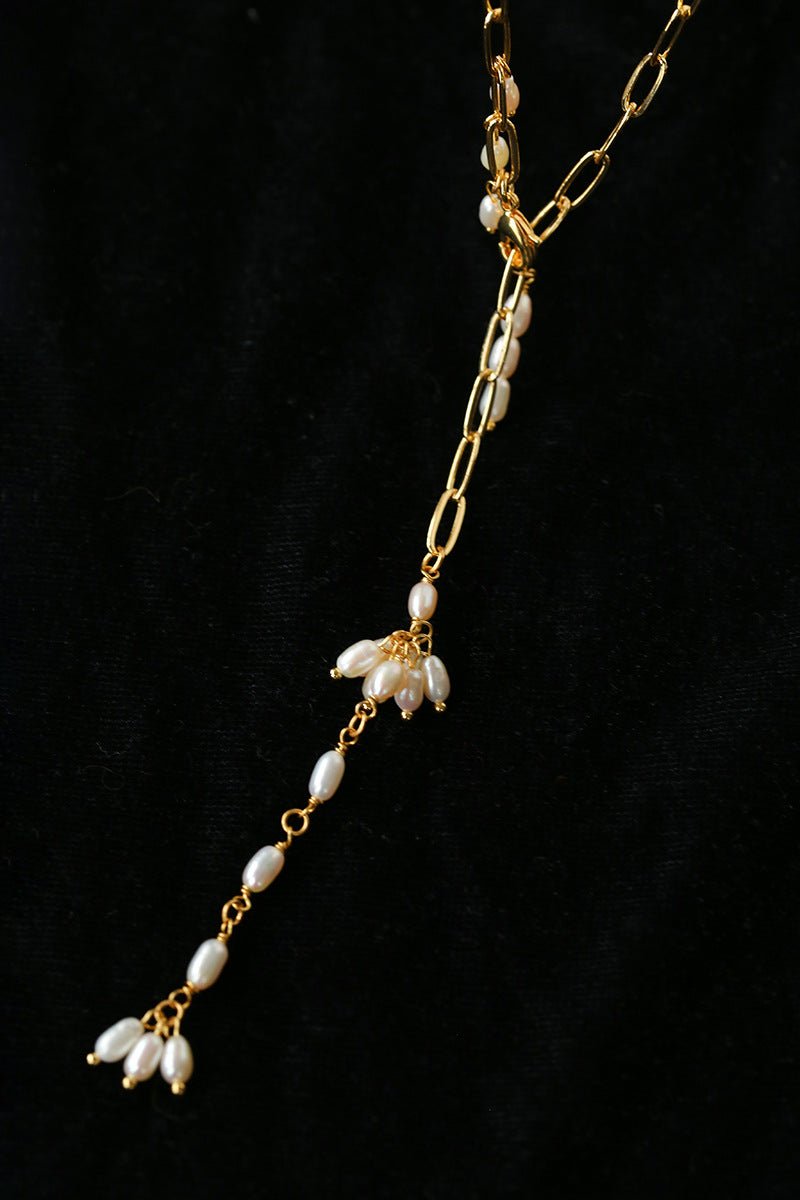 Paperclip Chain Pearl Y Necklace - floysun