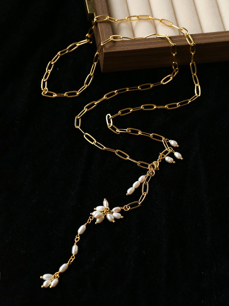Paperclip Chain Pearl Y Necklace - floysun