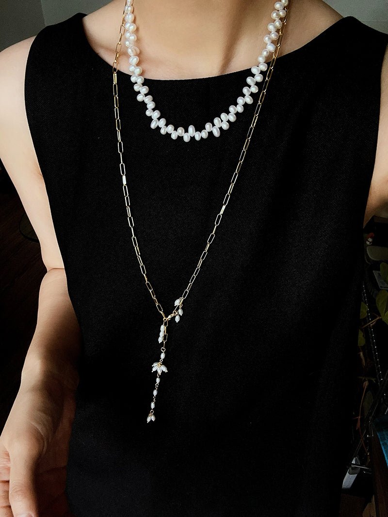 Paperclip Chain Pearl Y Necklace - floysun