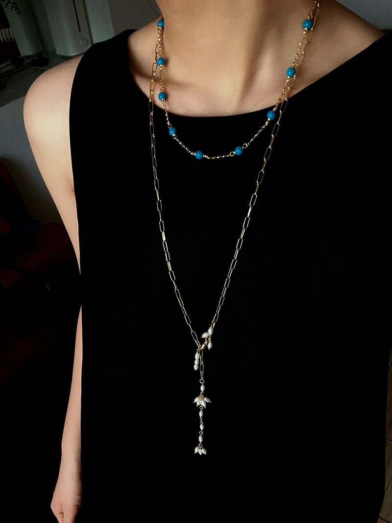 Paperclip Chain Pearl Y Necklace - floysun